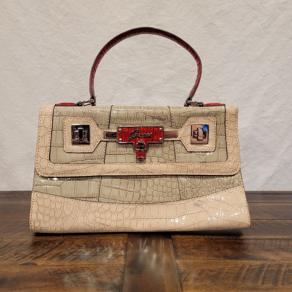 Guess Cream & Red Crocodile Satchel